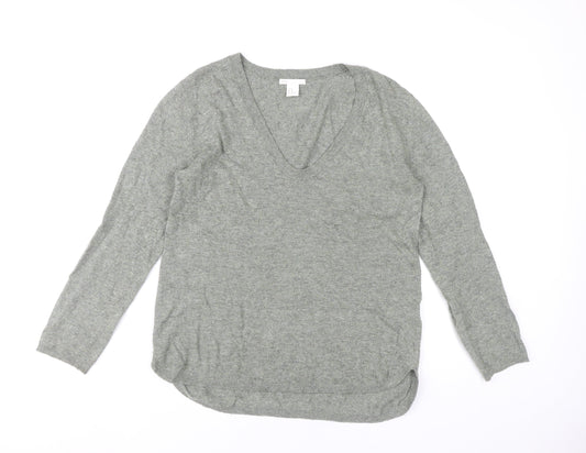 H&M Women’s Grey V-Neck Pullover Jumper XS Regular Fit