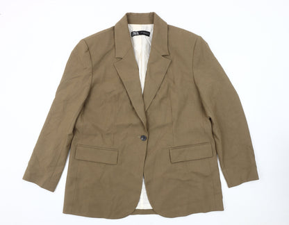 Zara Women Brown Regular Fit Blazer Jacket Size XL Single-Breasted