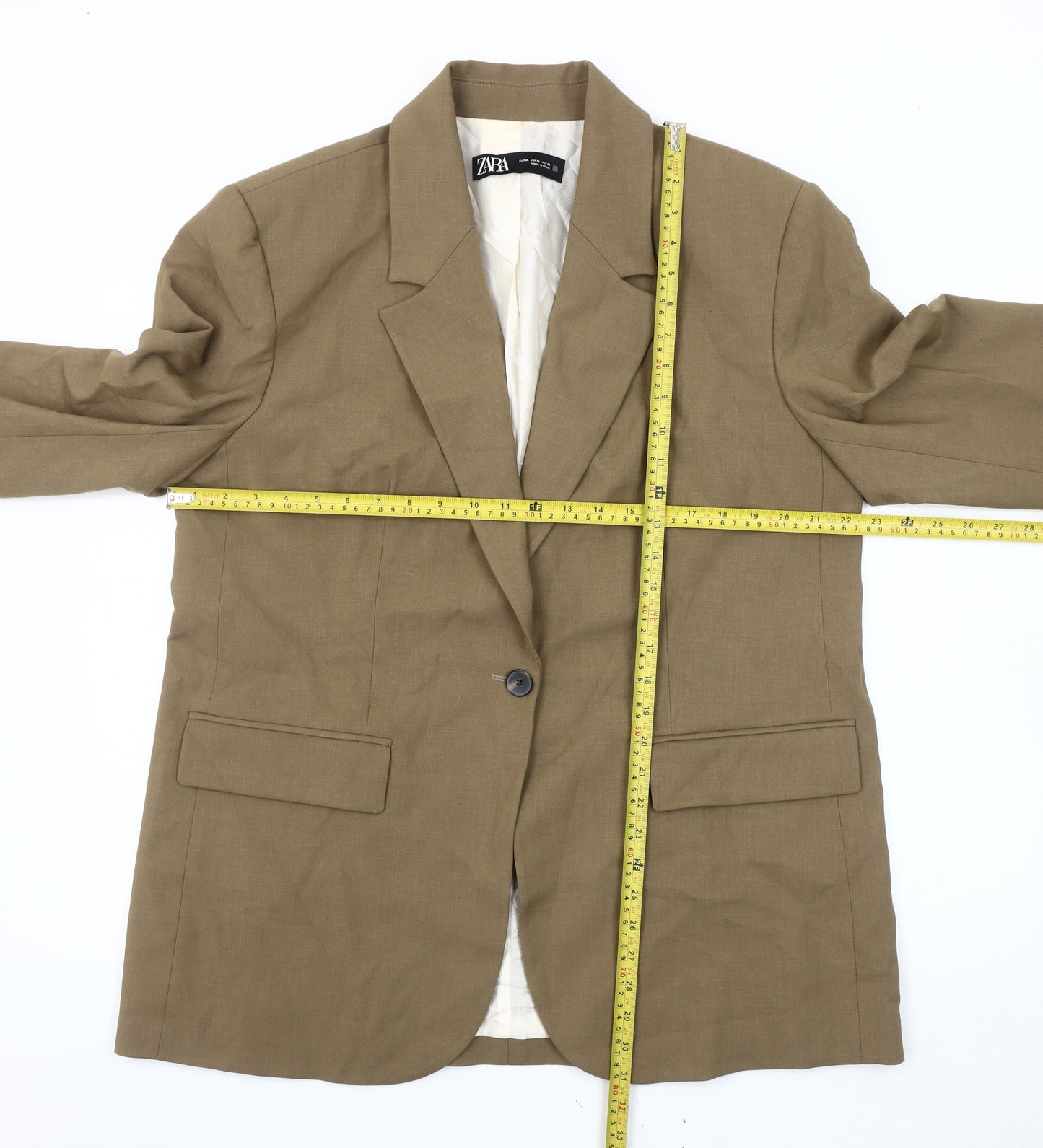 Zara Women Brown Regular Fit Blazer Jacket Size XL Single-Breasted