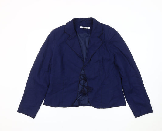 M&Co Women Blue Linen Blend Blazer Jacket Size 14 Regular