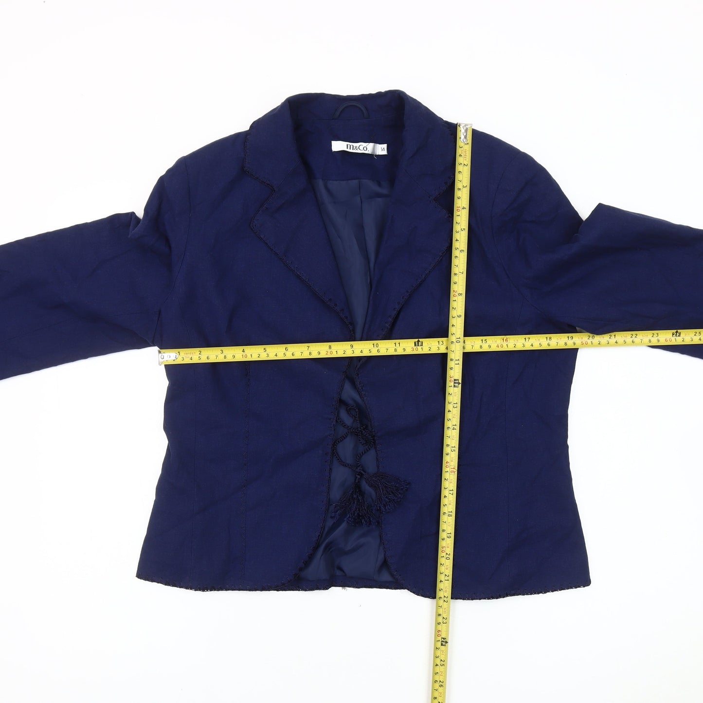 M&Co Women Blue Linen Blend Blazer Jacket Size 14 Regular