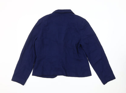 M&Co Women Blue Linen Blend Blazer Jacket Size 14 Regular