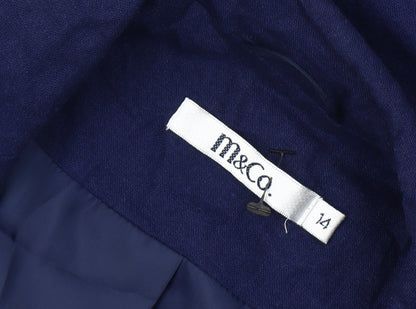 M&Co Women Blue Linen Blend Blazer Jacket Size 14 Regular