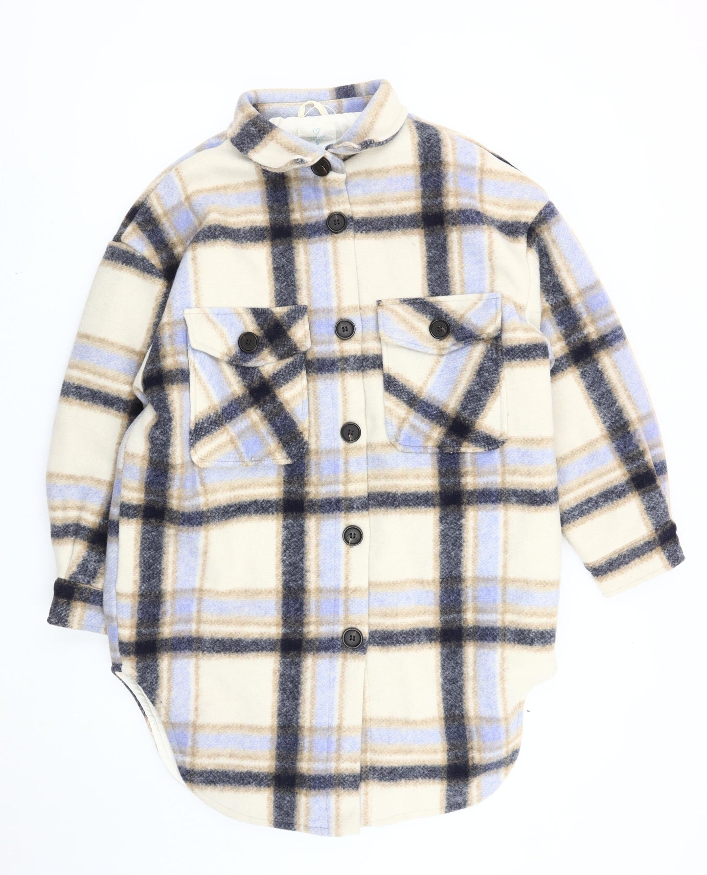 Primark Women’s Beige Blue Check Shacket Jacket Size 10/12