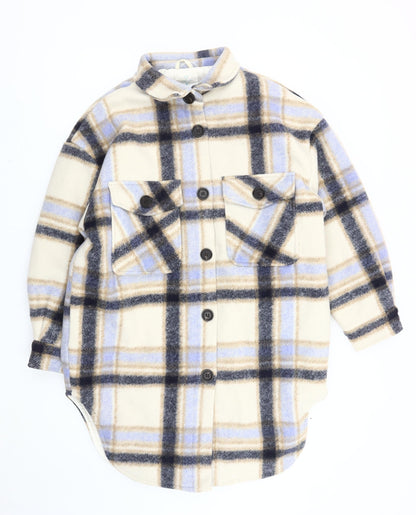 Primark Women’s Beige Blue Check Shacket Jacket Size 10/12