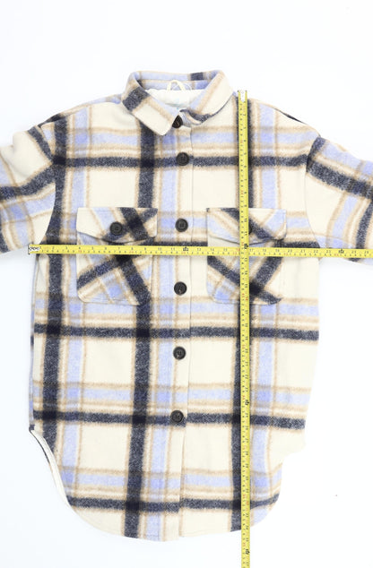 Primark Women’s Beige Blue Check Shacket Jacket Size 10/12