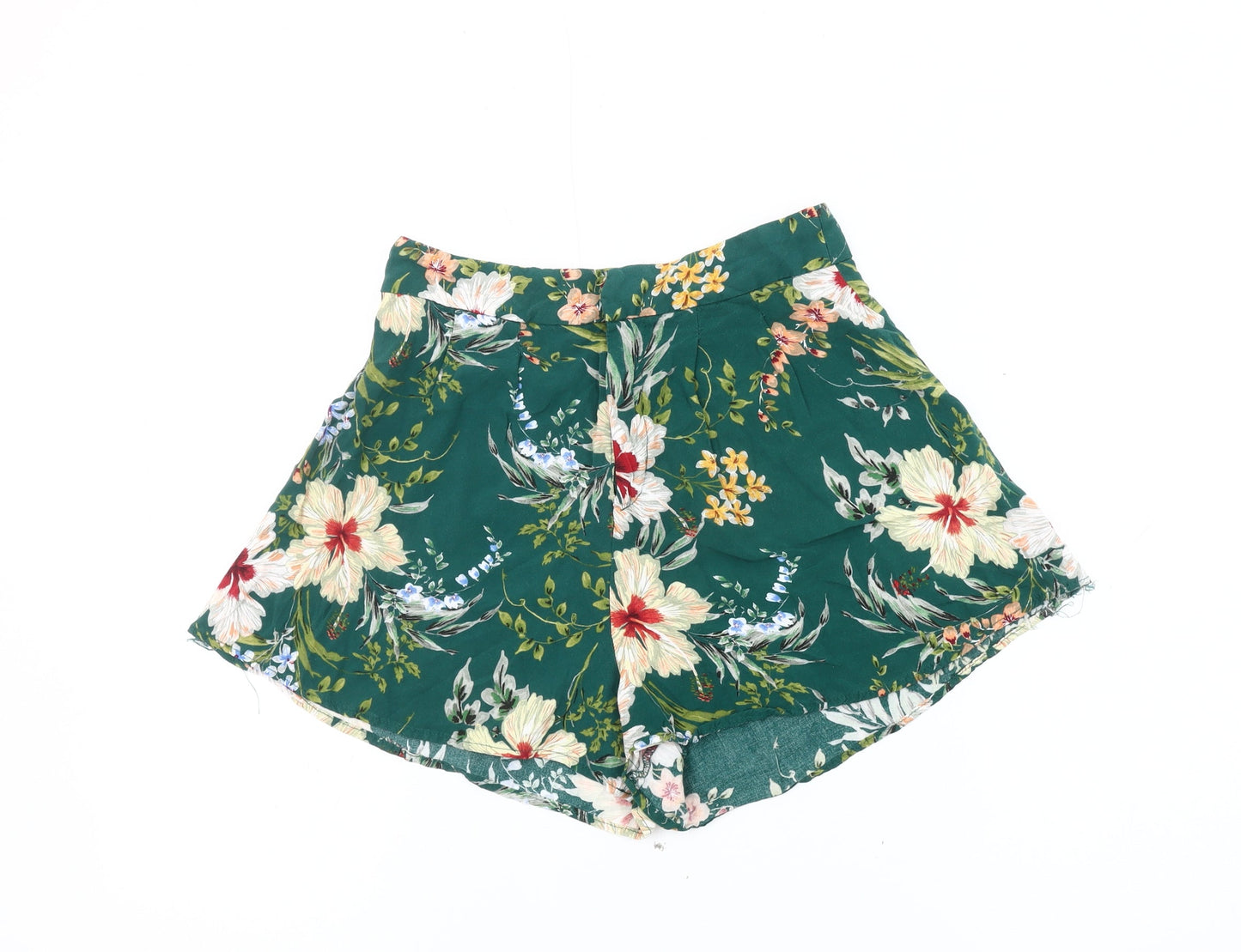 Pull&Bear Women’s Green Floral Viscose Culotte Shorts Size S Regular Summer