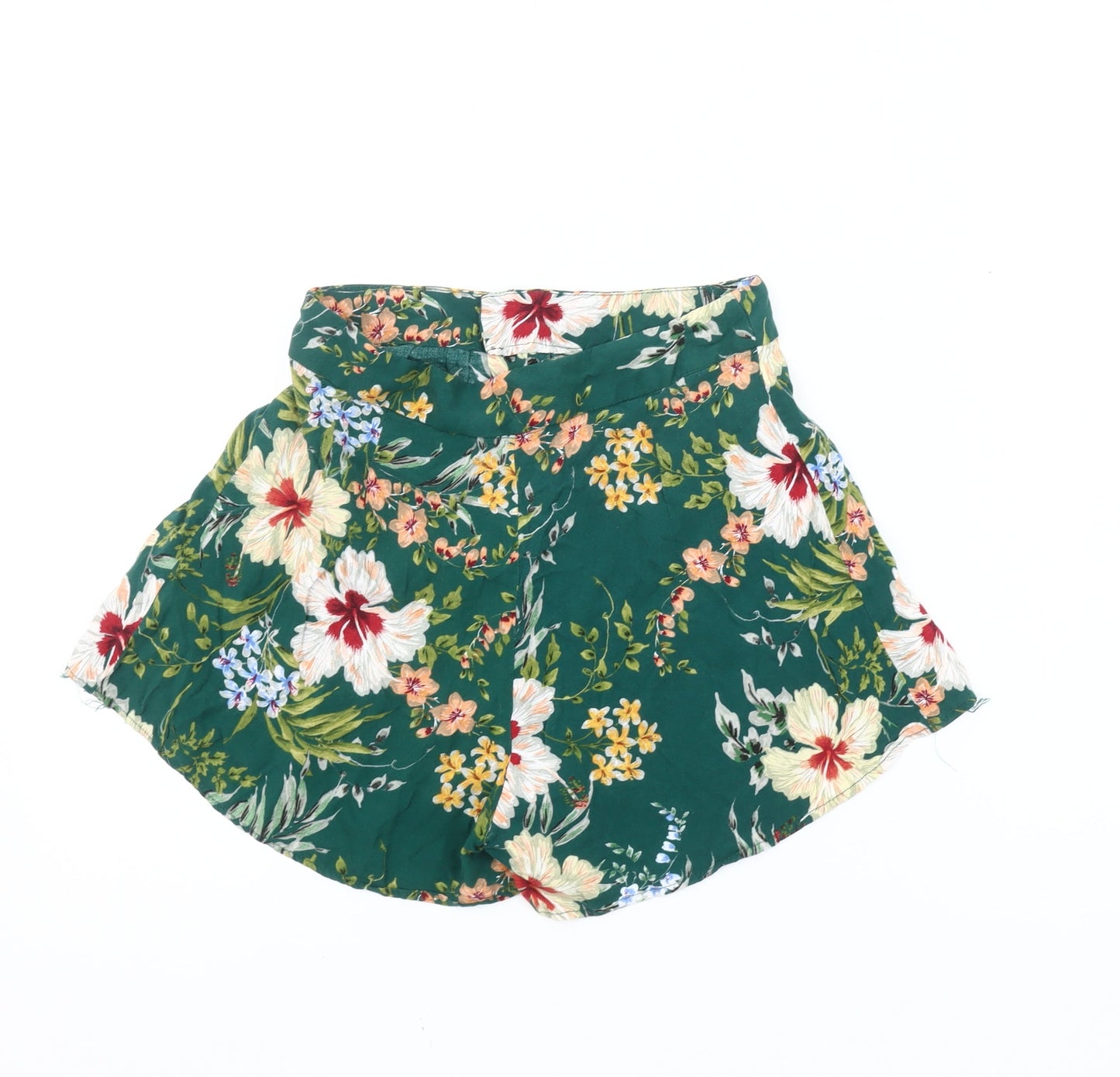 Pull&Bear Women’s Green Floral Viscose Culotte Shorts Size S Regular Summer