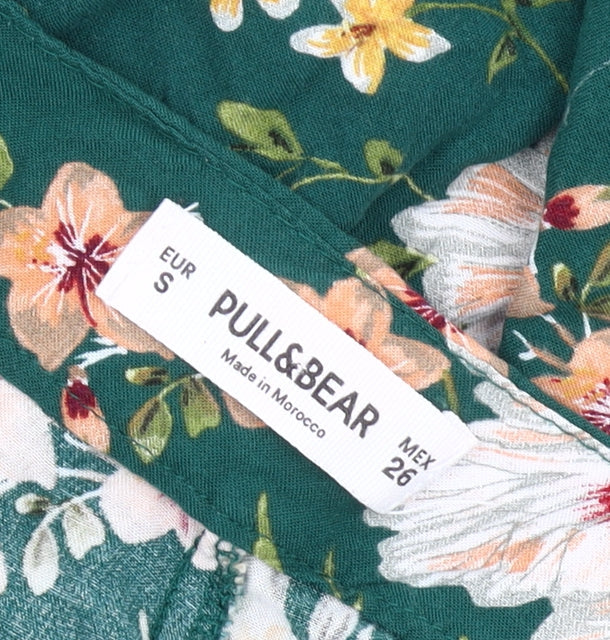 Pull&Bear Women’s Green Floral Viscose Culotte Shorts Size S Regular Summer