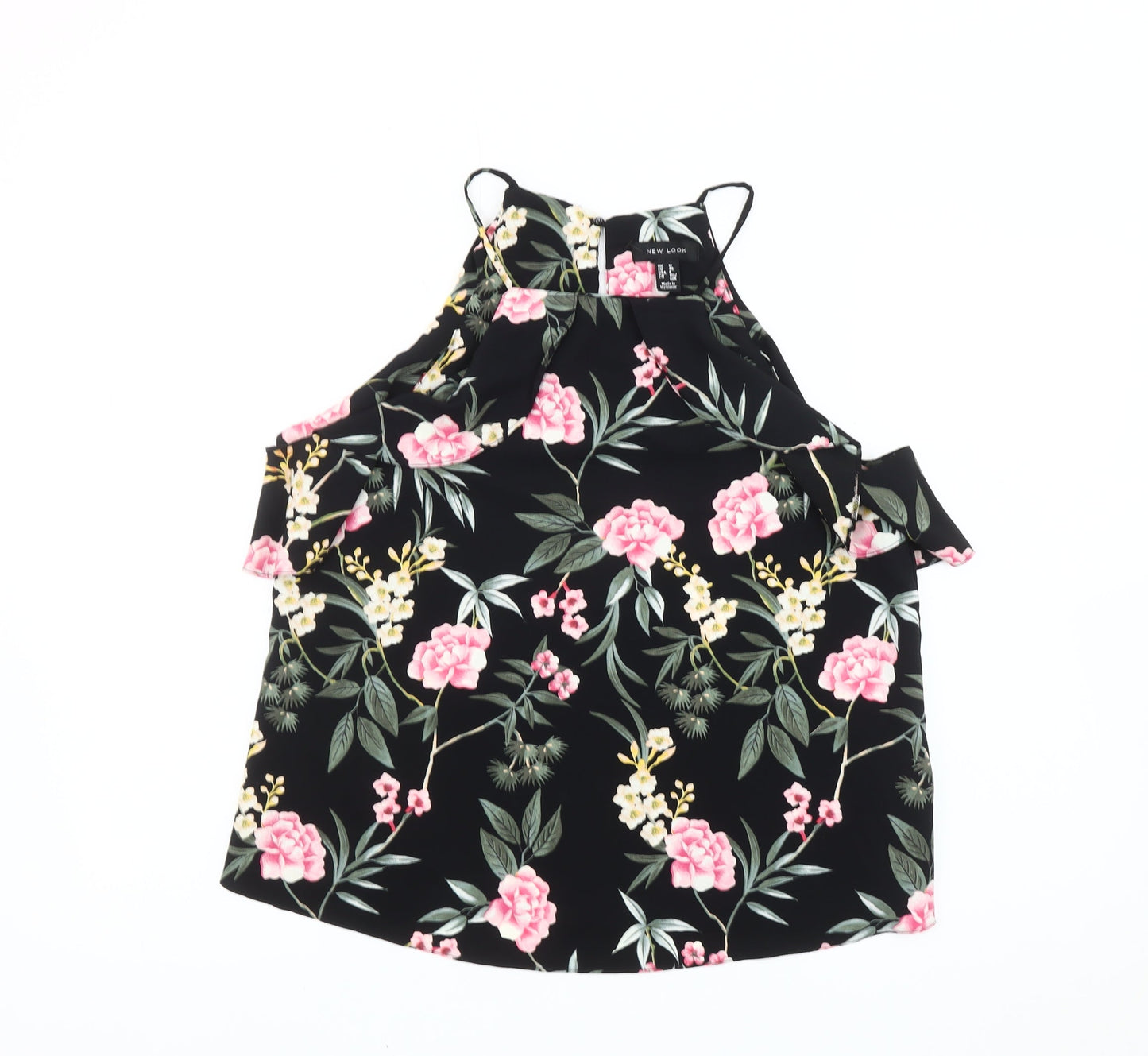New Look Womens Black Floral Halter Camisole Top Size 12