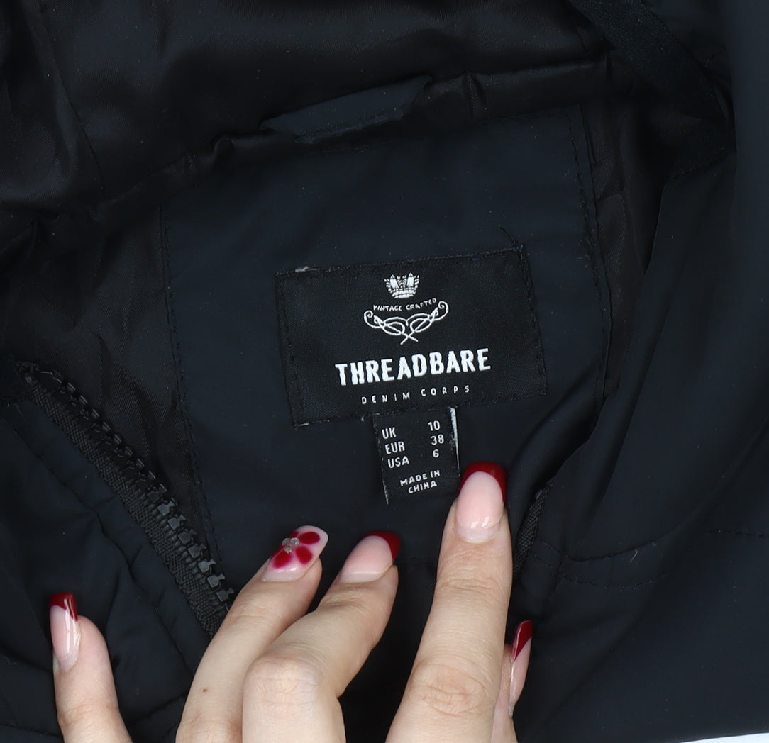 Womens UK Size 10 Threadbare Black Puffer Jacket