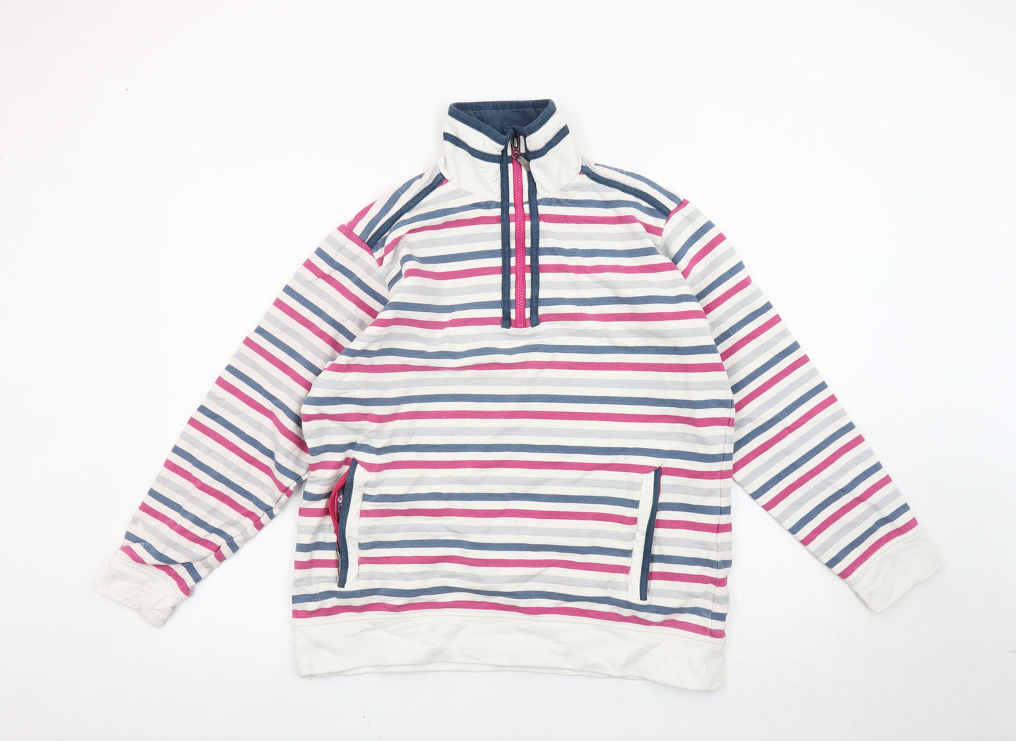 Hazy Blue Womens Striped Cotton Sweatshirt M 1/2 Zip Multicoloured