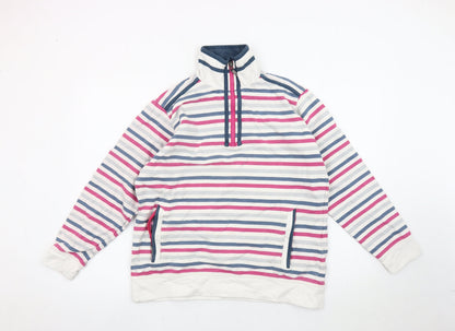 Hazy Blue Womens Striped Cotton Sweatshirt M 1/2 Zip Multicoloured