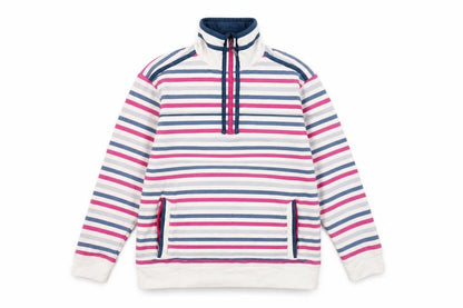 Hazy Blue Womens Striped Cotton Sweatshirt M 1/2 Zip Multicoloured