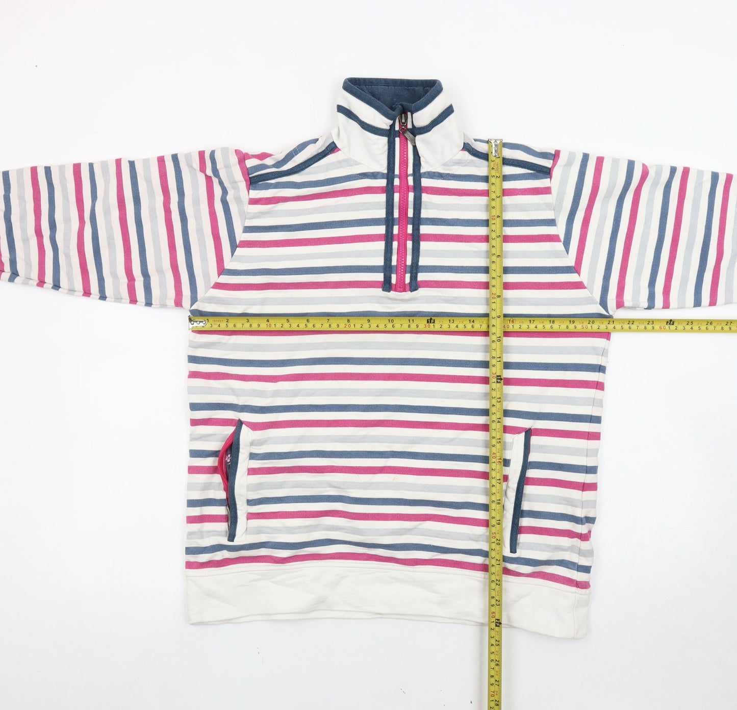 Hazy Blue Womens Striped Cotton Sweatshirt M 1/2 Zip Multicoloured