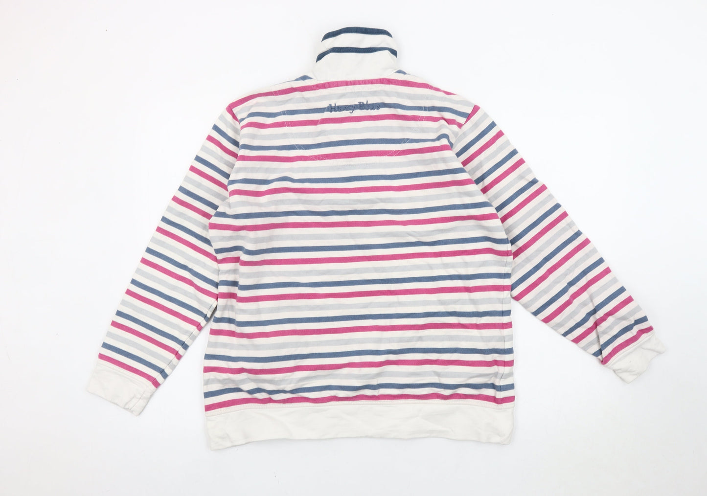 Hazy Blue Womens Striped Cotton Sweatshirt M 1/2 Zip Multicoloured