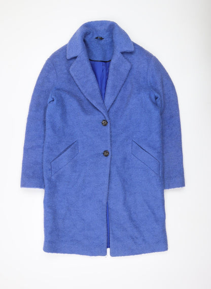 M&Co Women’s Blue Wool Blend Mid-Length Overcoat Size 10