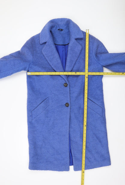 M&Co Women’s Blue Wool Blend Mid-Length Overcoat Size 10