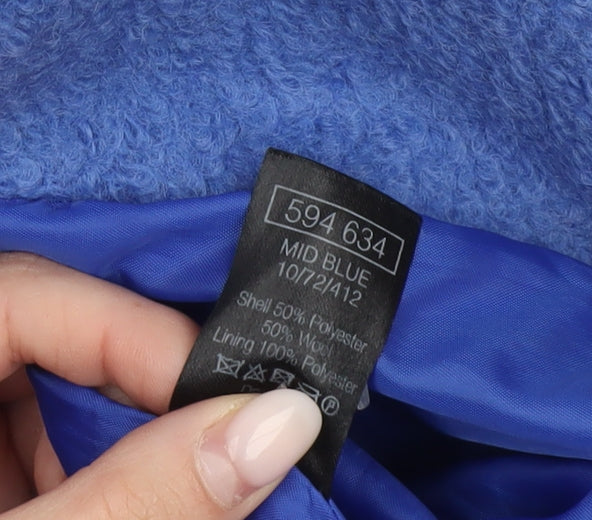 M&Co Women’s Blue Wool Blend Mid-Length Overcoat Size 10