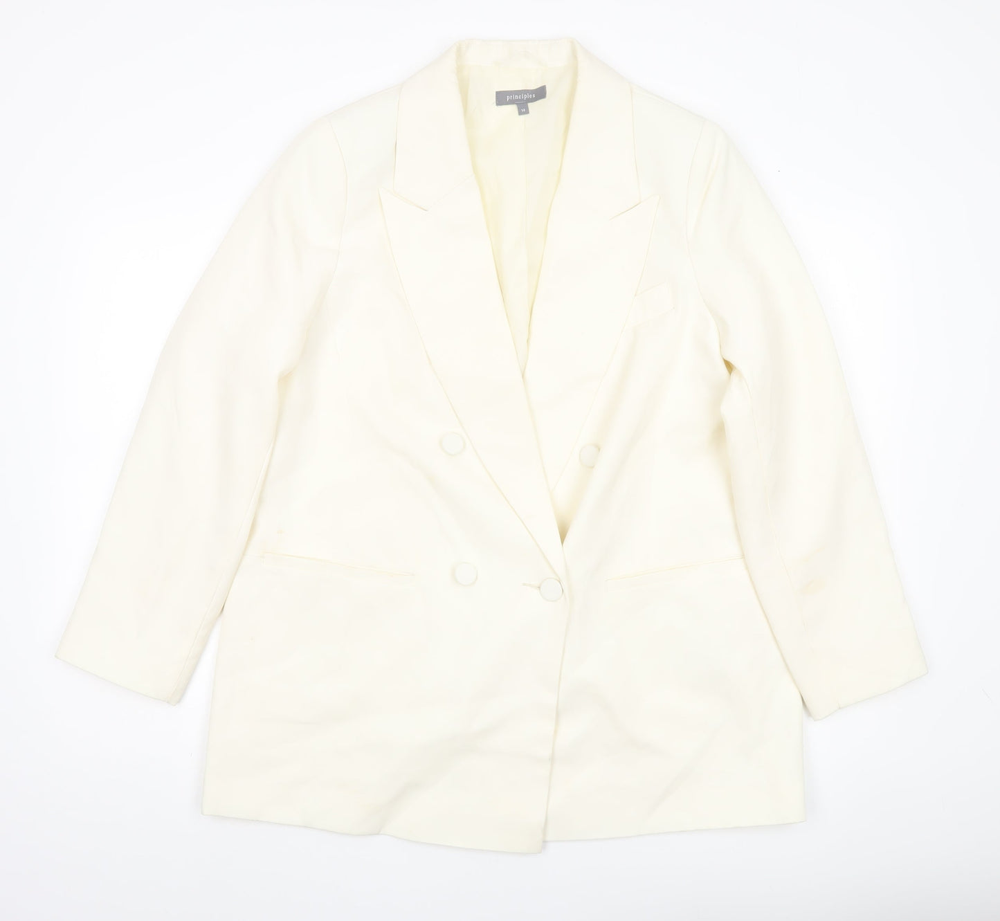 Principles Women Ivory Size 14 Double-Breasted Blazer Jacket