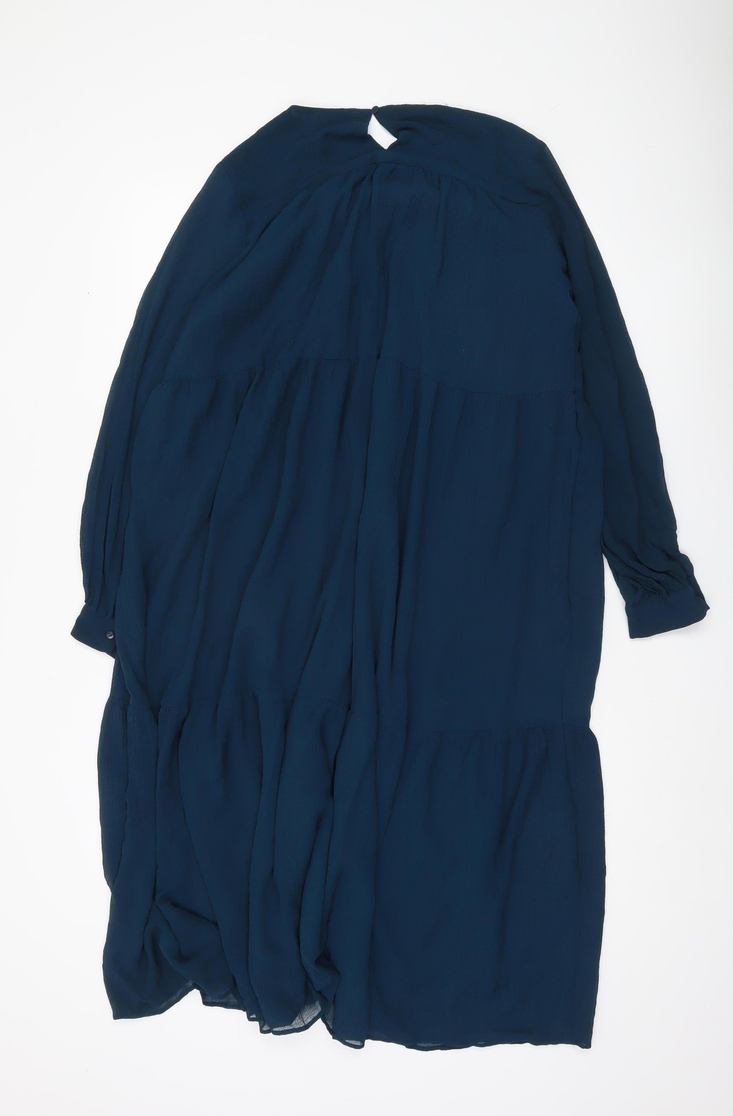 MNG Women Blue Midi Shift Dress Size 10 Long Sleeve V-Neck