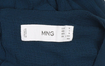 MNG Women Blue Midi Shift Dress Size 10 Long Sleeve V-Neck