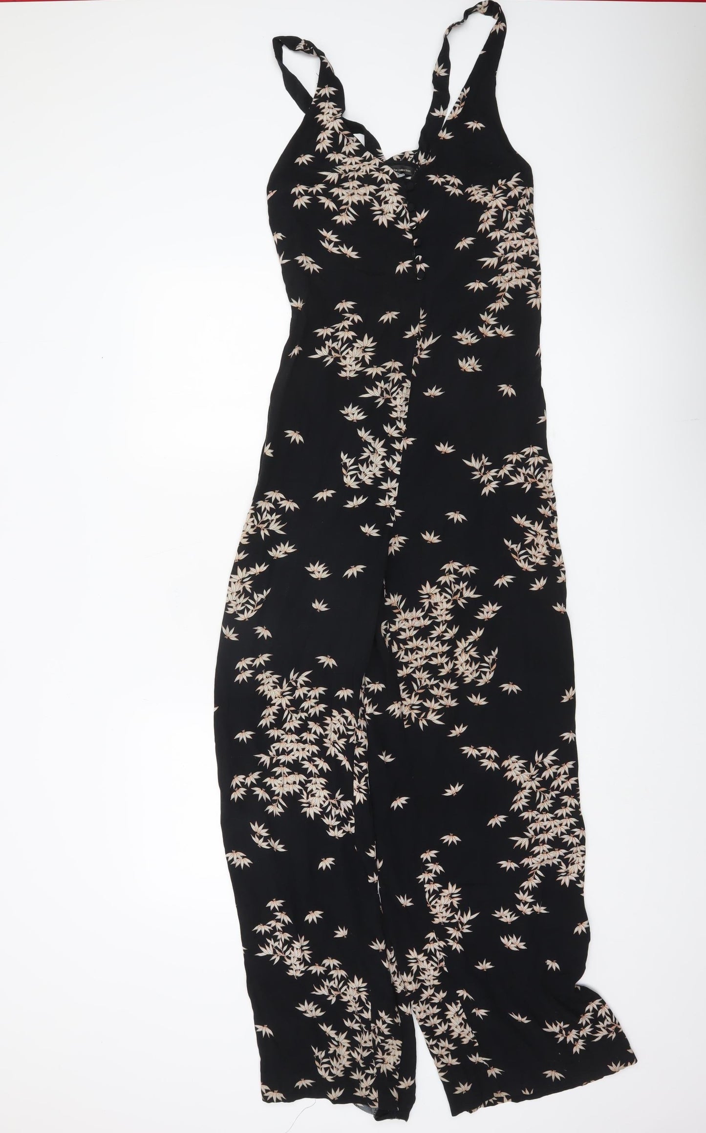 Zara Women Black Floral Wide-Leg Sleeveless Jumpsuit Size 8