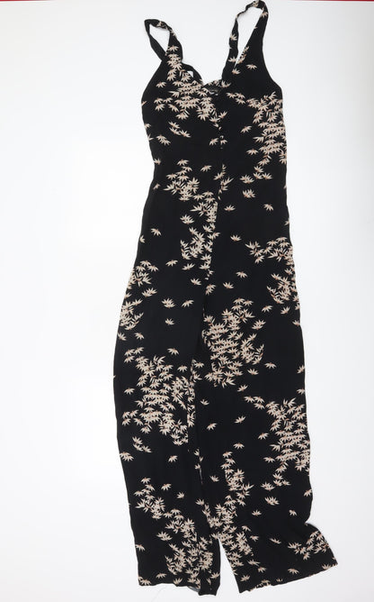 Zara Women Black Floral Wide-Leg Sleeveless Jumpsuit Size 8