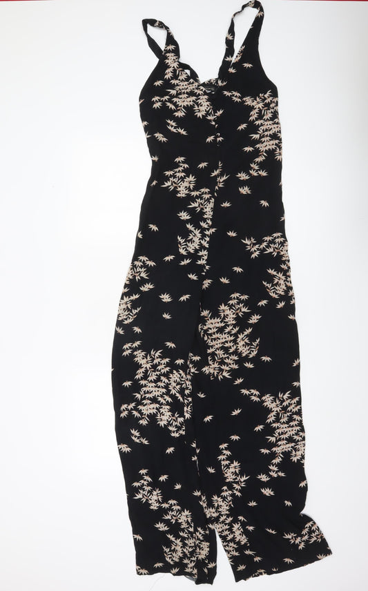 Zara Women Black Floral Wide-Leg Sleeveless Jumpsuit Size 8