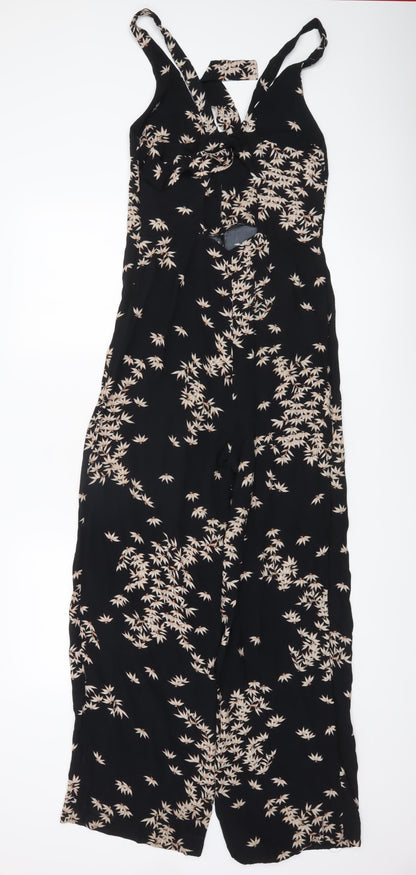 Zara Women Black Floral Wide-Leg Sleeveless Jumpsuit Size 8