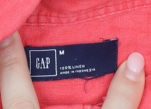 GAP Womens Pink Linen Button-Up Shirt Long Sleeve Size M