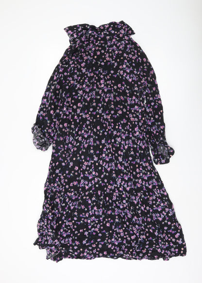 H&M Women’s Black Floral Collared Long Sleeve Shirt Dress Size 8