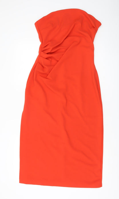 H&M Women’s Red Strapless Bodycon Ruched Knee Length Dress Size 12