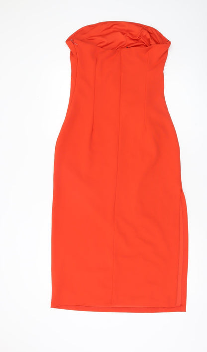 H&M Women’s Red Strapless Bodycon Ruched Knee Length Dress Size 12