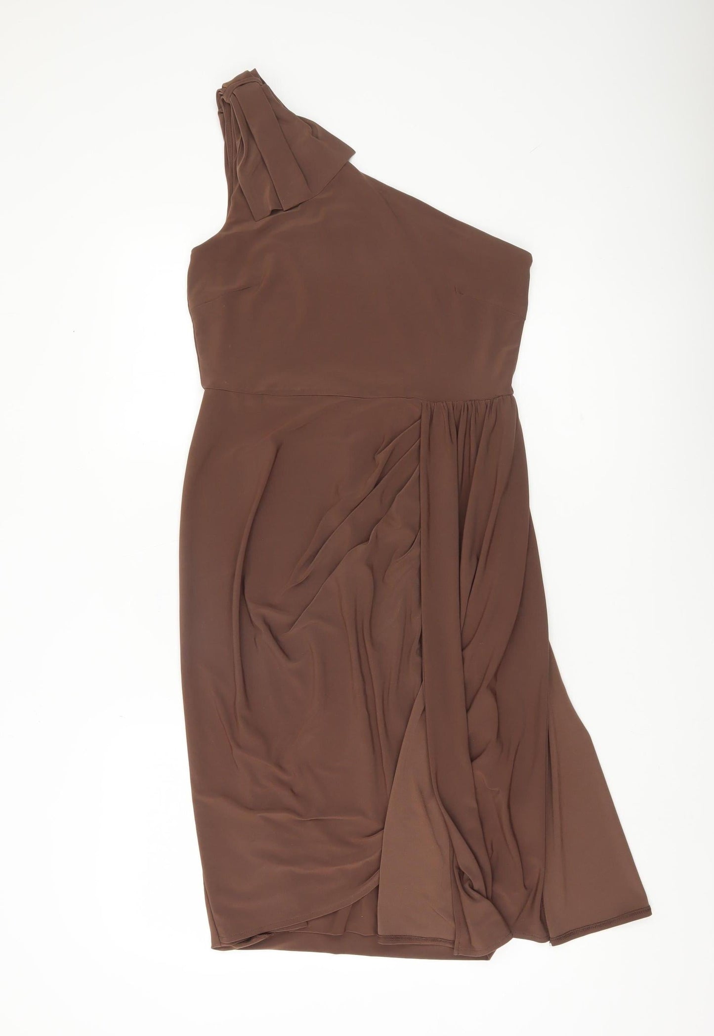 Oasis Women’s Brown One Shoulder Knee Length Sheath Dress Size M