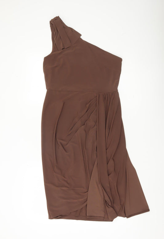 Oasis Women’s Brown One Shoulder Knee Length Sheath Dress Size M