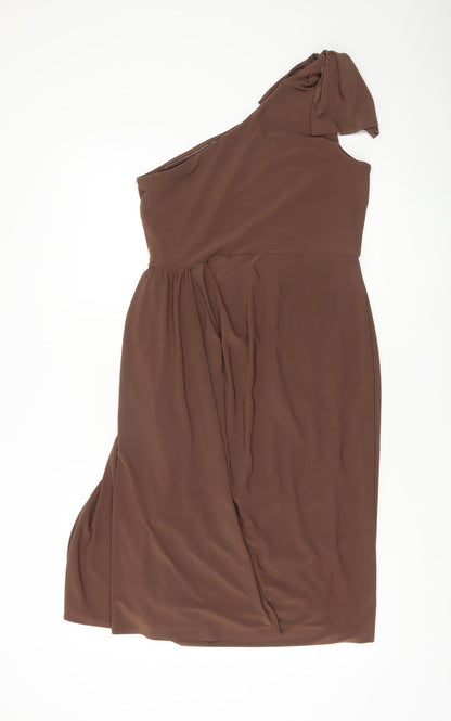 Oasis Women’s Brown One Shoulder Knee Length Sheath Dress Size M