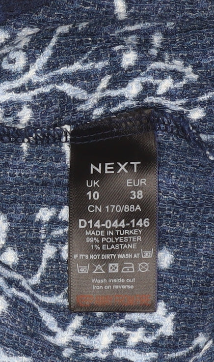 Next Womens Blue Wrap Dress Size 10 Floral Puff Sleeve Short