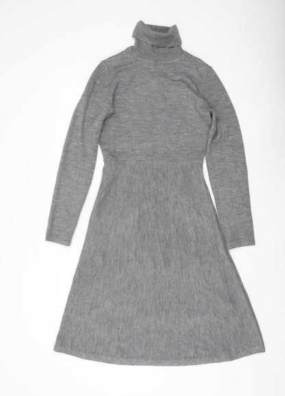 French Connection Women’s Grey A-Line Knit Dress Size S Roll Neck