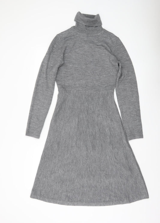 French Connection Women’s Grey A-Line Knit Dress Size S Roll Neck