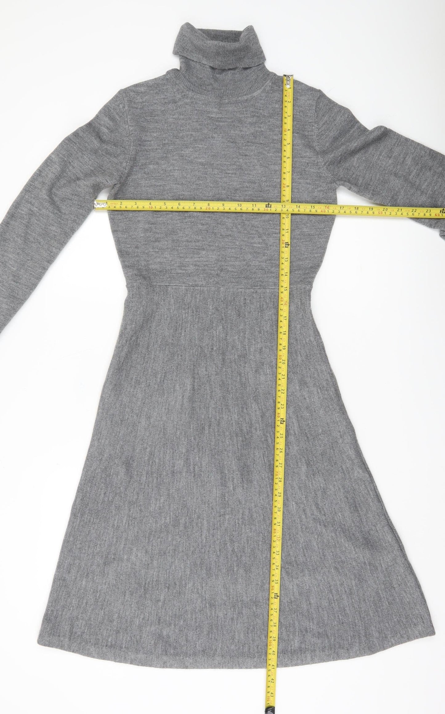 French Connection Women’s Grey A-Line Knit Dress Size S Roll Neck