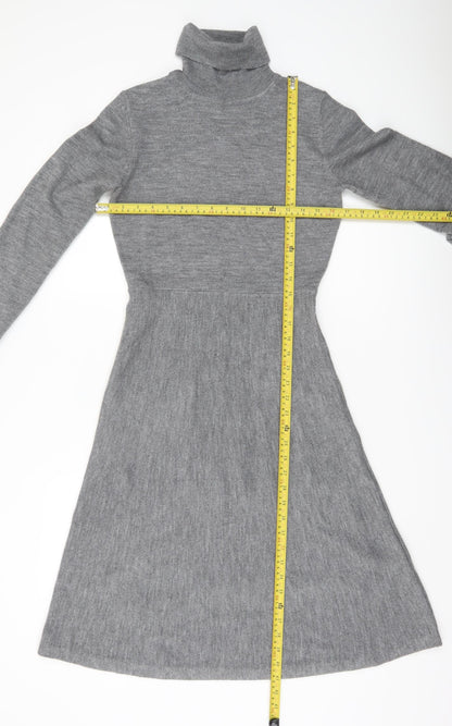 French Connection Women’s Grey A-Line Knit Dress Size S Roll Neck