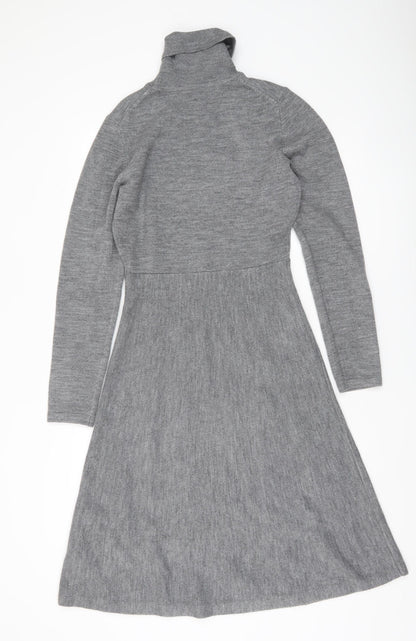 French Connection Women’s Grey A-Line Knit Dress Size S Roll Neck