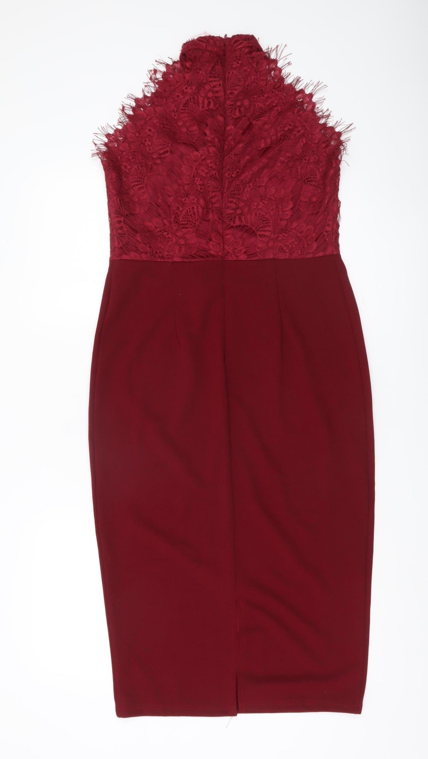 Boohoo Women Red Lace Bodycon Dress Size 14 Party Cocktail