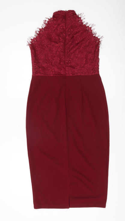 Boohoo Women Red Lace Bodycon Dress Size 14 Party Cocktail