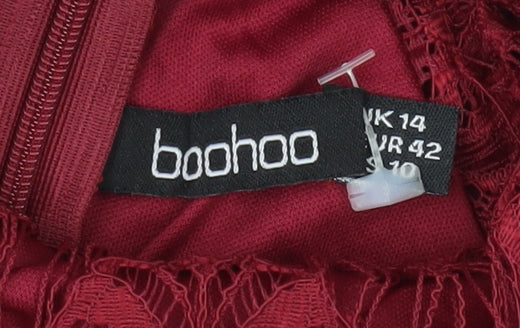 Boohoo Women Red Lace Bodycon Dress Size 14 Party Cocktail