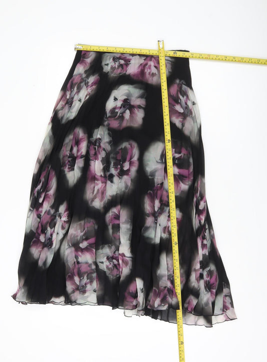 Monsoon Women’s Black Floral Pleated Midi Skirt Size 8