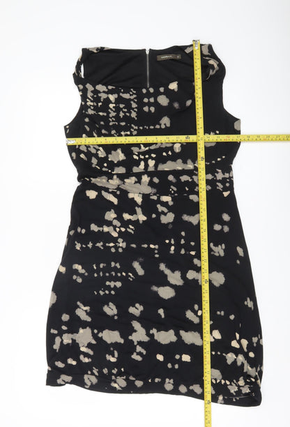 Sandwich Womens Black Beige Animal Print Sheath Dress M Cowl Neck Sleeveless