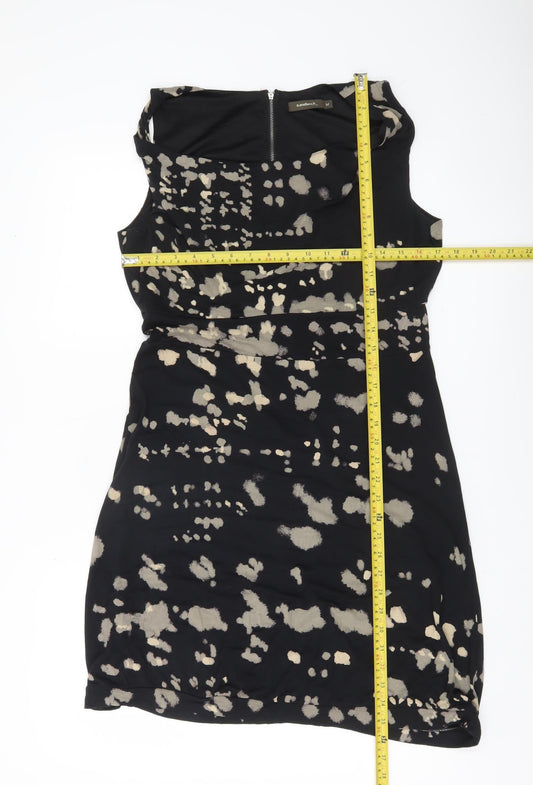 Sandwich Womens Black Beige Animal Print Sheath Dress M Cowl Neck Sleeveless