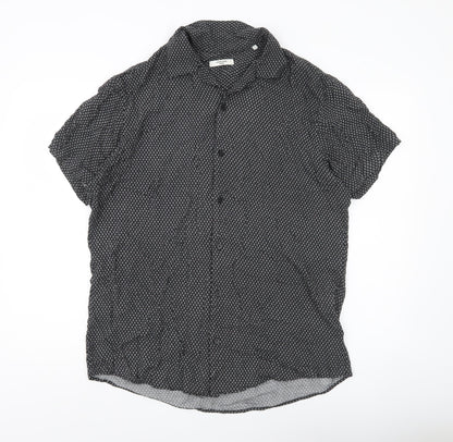 Jack & Jones Men’s Black Geometric Viscose Button-Up Shirt Size L